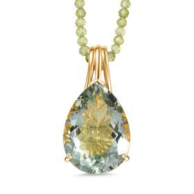 D'Joy AA Prasiolith, Peridot Schmuckset ca. 50 cm 925 Silber 750 Gelbgold Vermeil ca. 65.66 ct