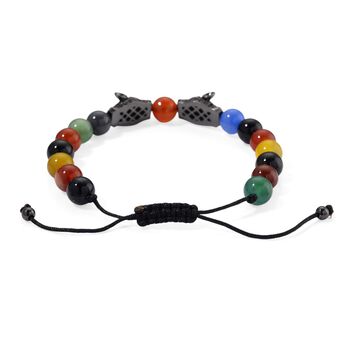 Mehrfarbiger Achat, Schwarzer Zirkonia Armband, Flexibles, Messing Schwarzes Rhodium