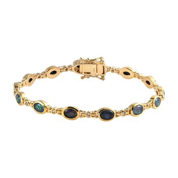 Boulder Opal Triplette und wei&szlig;es Zirkon Armband, ca. 19 cm, 925 Silber vergoldet ca. 4.94 ct