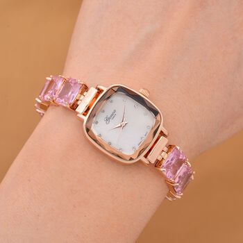 GENOA TIME V2 lila Zirkonia und Kristall Uhr mit japanischem Miyota-Uhrwerk in Ros&eacute;goldton, 19cm