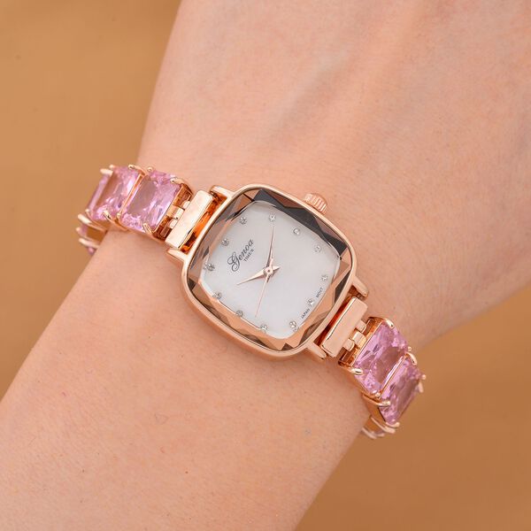 GENOA TIME V2 lila Zirkonia und Kristall Uhr mit japanischem Miyota-Uhrwerk in Roségoldton, 19cm image number 2