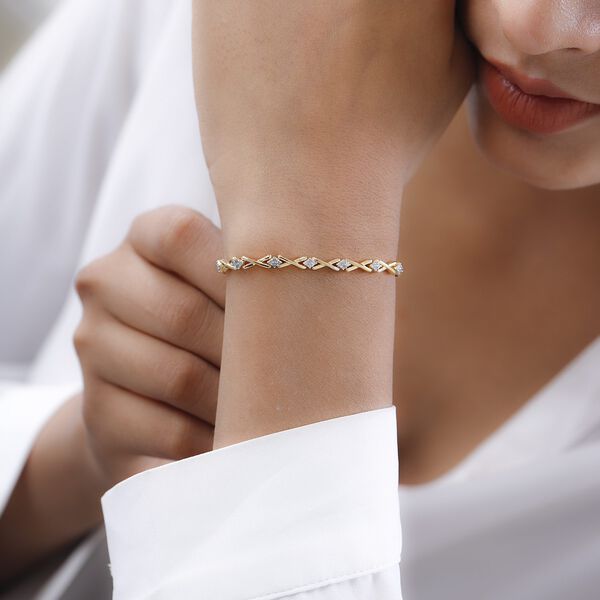 Weißes Diamant Armband, ca. 19 cm, 925 Silber Gelbgold Vermeil ca. 0.60 ct image number 3