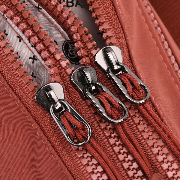 Nylon Crossbody Tasche mit Reißverschlussfächern, verstellbarem Schulterriemen, Rot image number 6