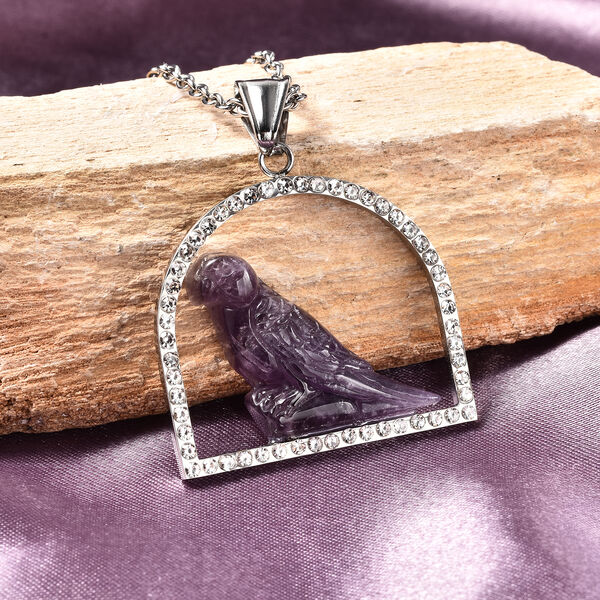 Afrikanischer Amethyst und Kristall Spatz-Anh&auml;nger mit Kette, 50 cm in Edelstahl ca. 17,10 ct image number 2