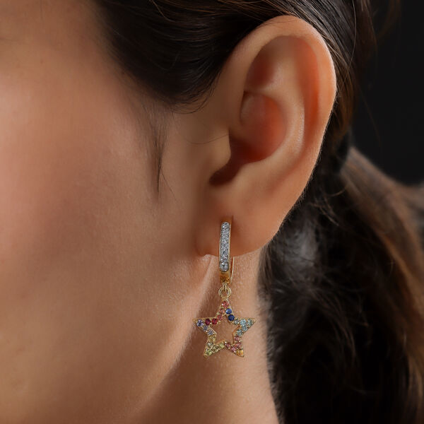 Mehrfarbig Saphir und Zirkon Stern Ohrhänger 925 Silber vergoldet ca. 1,44 ct  image number 3