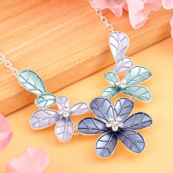 Wei&szlig;e Kristall- und blau emaillierte Halskette 50 cm image number 2