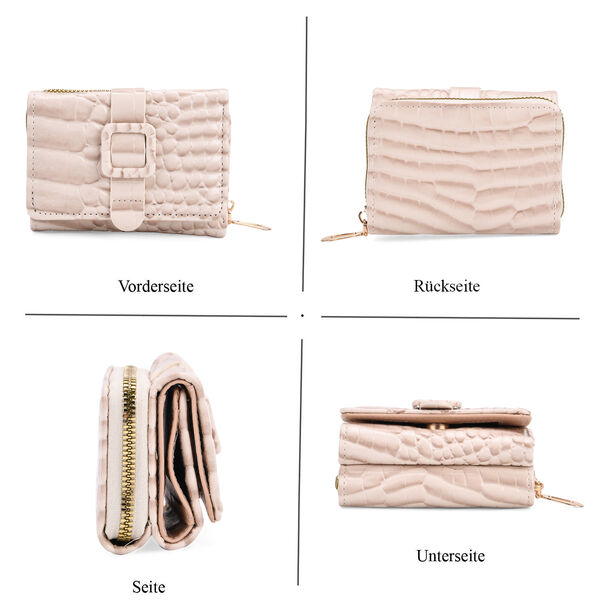 Stilvolle Geldb&ouml;rse mit Krokodilpr&auml;gung und RFID-Schutz, 11x8 cm, Beige image number 4