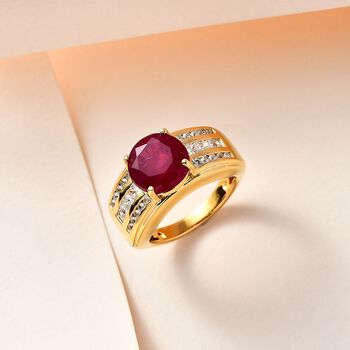 Afrikanischer Rubin (Fissure gef&uuml;llt), Wei&szlig;er Zirkon Ring, 925 Silber Gelbgold Vermeil (Gr&ouml;&szlig;e 17.00) ca. 6.52 ct