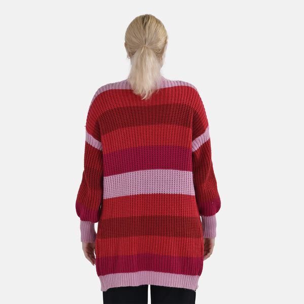 AMSY - Gestreifter Cardigan, Rot und Lila, Einheitsgr&ouml;&szlig;e image number 1
