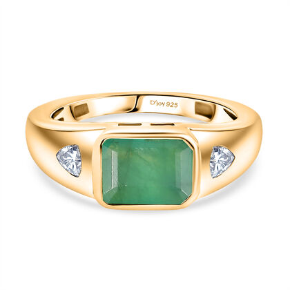 D joy Socoto Smaragd, Moissanit Ring 925 Silber 750 Gelbgold Vermeil (Gr&ouml;&szlig;e 19.00) ca. 1.84 ct