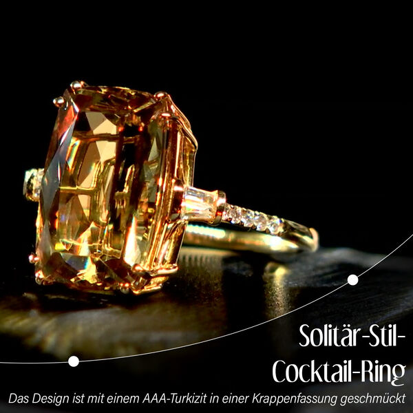 ILIANA AAA Turkizit und SI GH Diamant Ring in 750 Gelbgold - 8,72 ct. image number 2