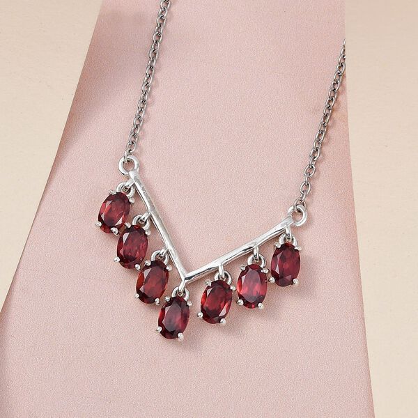 Rotes Granat Collier, ca. 50 cm, 925 Silber mit Edelstahl kette ca. 4.21 ct image number 2