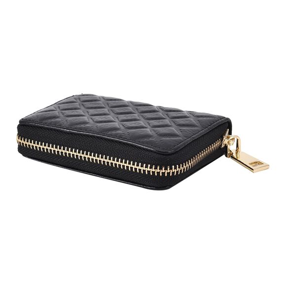 Rautenf&ouml;rmig gesteppte Brieftasche aus 100% echtem Leder, 10x2x9cm, schwarz image number 3