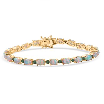 AA Nat&uuml;rlicher, &auml;thiopischer Welo Opal, Kagem Sambischer Smaragd Armband ca. 19 cm 925 Silber 750 Gelbgold Vermeil ca. 7.79 ct