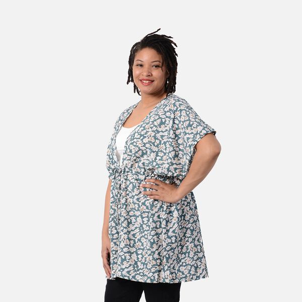 Kimono mit G&uuml;rtel, Blumenmuster, Dunkelgr&uuml;n, Einheitsgr&ouml;&szlig;e image number 3