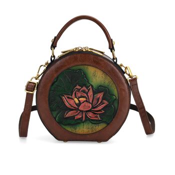 Runde Crossbody-Bag mit Lotus-Pr&auml;gung, 19x8x18 cm, Braun