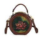 Runde Crossbody-Bag mit Lotus-Prägung, 19x8x18 cm, Braun