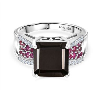D'Joy Elite Shungit, Nat&uuml;rlicher Rhodolith Granat Ring 925 Silber rhodiniert (Gr&ouml;&szlig;e 18.00) ca. 3.72 ct