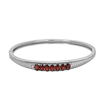 Mosambik Granat, Wei&szlig;er Zirkon Armreif ca. 19 cm Edelstahl ca. 4,07 ct.