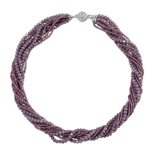 2er Set - Lila Kristall, Wei&szlig;er Kristall Halskette und Ohrringe image number 3