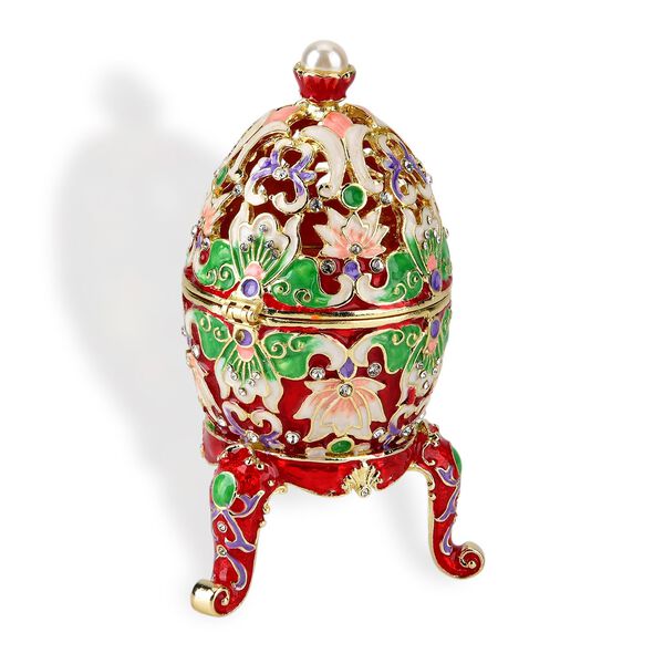 "QF5053-002 Egg shape Trinket Storage Box Material:metal& synthetic crystal color: Red size: 12*7CM" image number 3