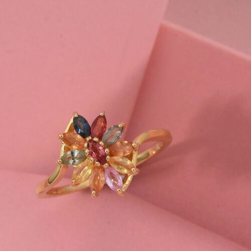 D'Joy Mehrfarbiger Saphir, Blauer Saphir Ring, 925 Silber vergoldet (Größe 20.00) ca. 1.13 ct image number 1