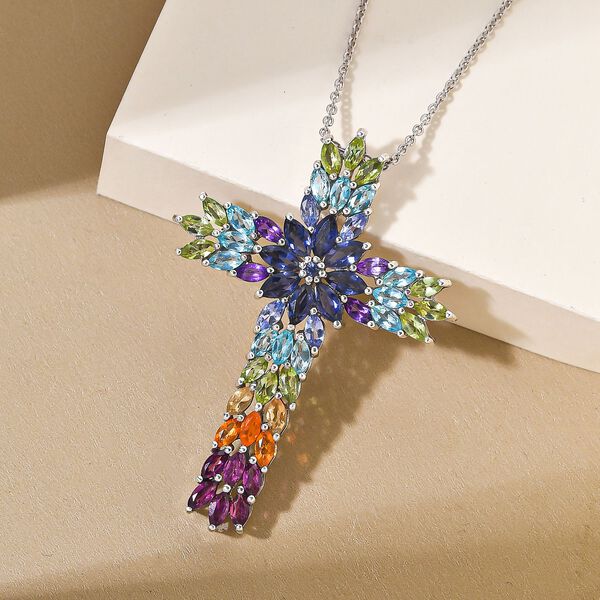 Mehrfarbiger Edelstein-Anhänger mit Kette- 7,89 ct. image number 2