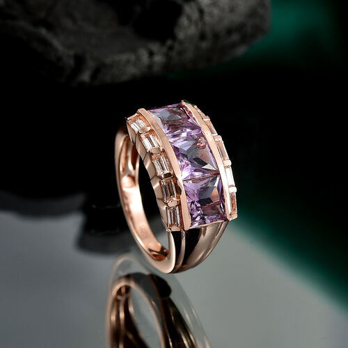 Zeitlose Art Kollektion - AA Rose De France Amethyst, Weißer Zirkon Ring 925 Silber 750 rosévergoldet (Größe 17.00) ca. 3.58 ct image number 1