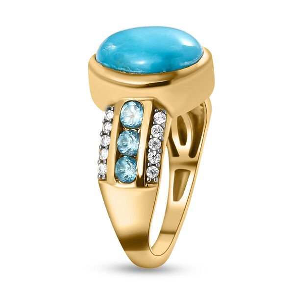 Amerikanischer, nat&uuml;rlicher Sleeping Beauty T&uuml;rkis und schweizer Blautopas-Ring, 925 Silber Gelbgold Vermeil  ca. 3,68 ct image number 5