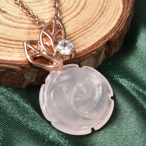 Rosenquarz und Zirkonia-Anhänger mit Kette in Goldton, 23,50 ct. image number 1