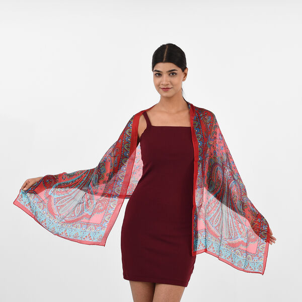 100% Natur Seide, Designer Schal, 50x160 cm, Rot image number 2