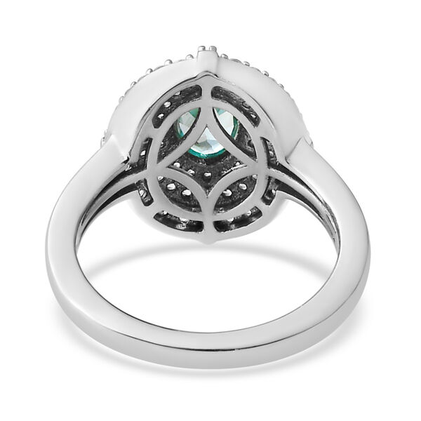 Kambodschanischer blauer und wei&szlig;er Zirkon Halo-Ring, 925 Silber platiniert  ca. 1,93 ct image number 6