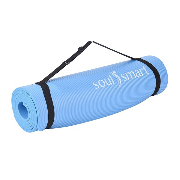 SOUL SMART - NBR Yoga-Matte mit Riemen, feuchtigkeitsbest&auml;ndig, 188x61cm, hellblau