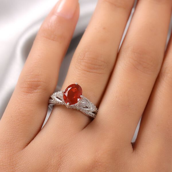 Mexikanischer Feuer opal und Zirkon Ring 925 Silber platiniert  ca. 2,30 ct image number 3