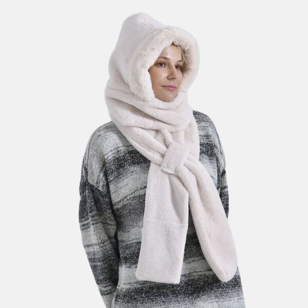 Superweicher 2-in-1 Langschal und Mütze aus Kunstfell, 110x13cm, weiß image number 3