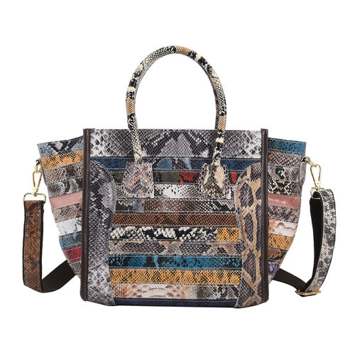 Chaos by Elsie: Schultertasche aus 100% echtem Leder mit RFID Schutz und abnehmbarem Riemen, Schlangenhaut Muster, Größe 28x18x30 cm image number 0