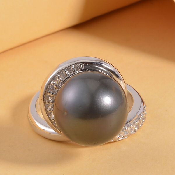 12-13mm Tahiti Perle und Zirkon Ring - 0,45 ct. image number 2