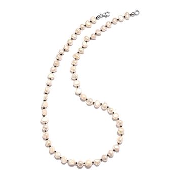 S&uuml;&szlig;wasserzuchtperlen und schwarze Spinell-Halskette, ca. 50 cm lang, 925 Silber