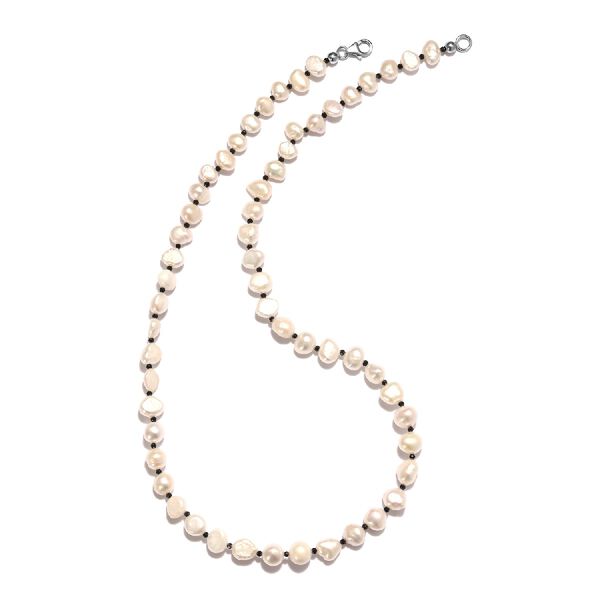 S&uuml;&szlig;wasserzuchtperlen und schwarze Spinell-Halskette, ca. 50 cm lang, 925 Silber