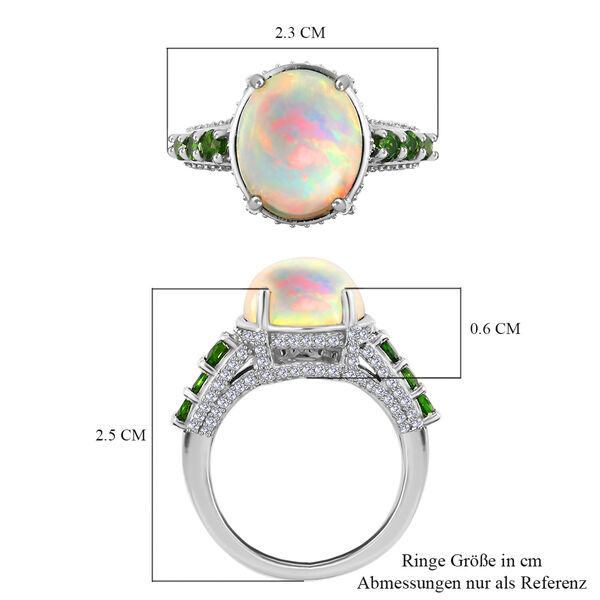 Nat&uuml;rlicher, &auml;thiopischer Opal, Chromdiopsid und Zirkon-Ring - 4,64 ct. image number 8