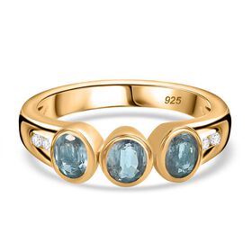 TUCSON FIND - Natürlicher AA Aqua Kyanit, Weißer Zirkon Ring 925 Silber Gelbgold Vermeil (Größe 19.00) ca. 1.44 ct