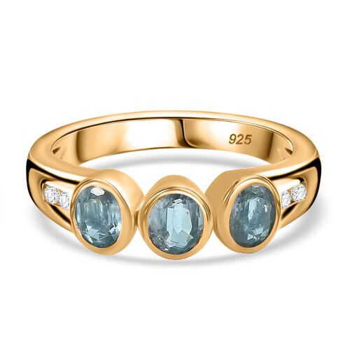 TUCSON FIND - Natürlicher AA Aqua Kyanit, Weißer Zirkon Ring 925 Silber Gelbgold Vermeil (Größe 19.00) ca. 1.44 ct image number 0