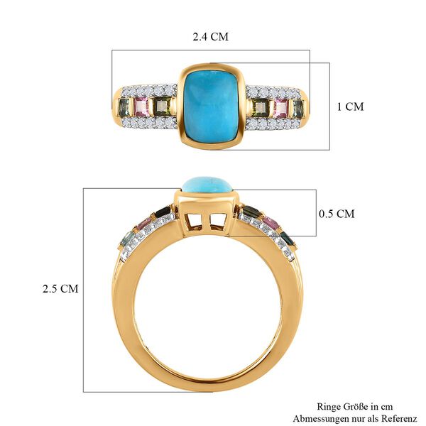Amerikanischer Sleeping Beauty Türkis, mehrfarbiger Turmalin und Zirkon-Ring - 2,30 ct. image number 7