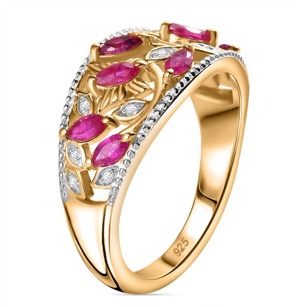 Montepuez-Rubin, Wei&szlig;er Zirkon Ring 925 Silber 750 Gelbgold Vermeil (Gr&ouml;&szlig;e 17.00) ca. 0,94 ct image number 5