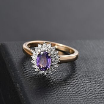 LUXORO AGI zertifiziert und gepr&uuml;ft AAA lila Saphir und Diamant Ring in 585 Gelbgold - 1,38 ct.