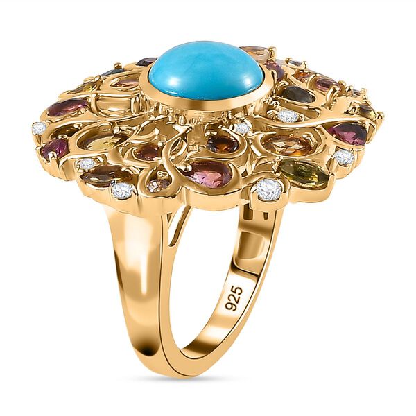 AA Amerikanischer nat&uuml;rlicher Sleeping Beauty T&uuml;rkis, Mehrfarbiger-Turmalin Ring, 925 Silber Gelbgold Vermeil (Gr&ouml;&szlig;e 20.00) ca. 4.84 ct image number 5