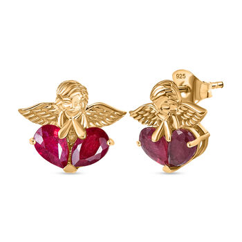 D'Joy Afrikanischer Rubin (Fissure gef&uuml;llt) Ohrringe 925 Silber Gelbes Gold ca. 2,40 ct.