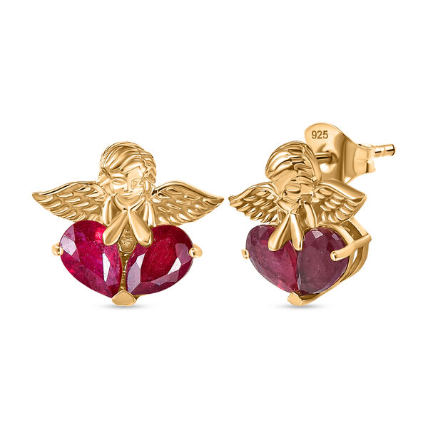 D'Joy Afrikanischer Rubin (Fissure gef&uuml;llt) Ohrringe 925 Silber Gelbes Gold ca. 2,40 ct.