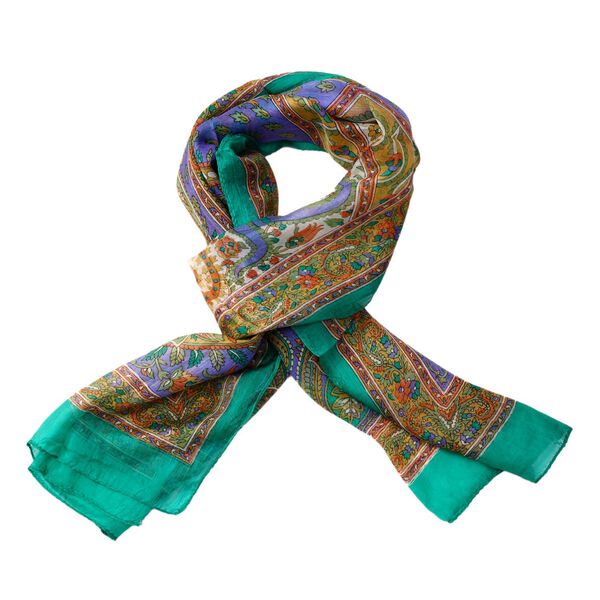 100% satin-Seidenschal, bedruckt mit Kartenmuster, 50x160cm, Grün image number 4