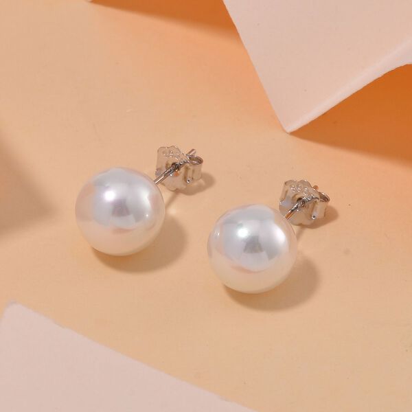 Wei&szlig;e Muschelkernperle Ohrringe 925 Silber rhodiniert image number 2